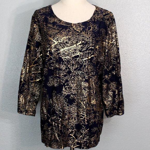 JM Collection Women's Gold Metallic Embroidered Top Size XL - Picture 1 of 10